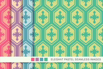 Seamless pastel background set oriental polygon geometry cross frame