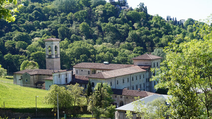 Fototapeta na wymiar View of Astino Abbey and the Church of Santo Sepulchro, Monastero di Astino e Chiesa del Santo Sepolcro, Bergamo, Italy