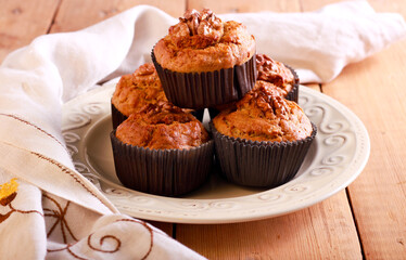 Oat, bran, banana and nut muffins