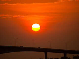 orange sunset over the bridge