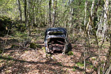 Abandoned car in French forest