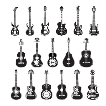 Vector set of guitars in flat style
