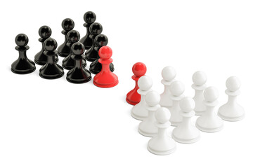 Chess, confrontation and opposition concept with two leaders. 3D rendering