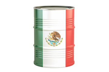 Oil barrel with flag of Mexico. Oil production and trade concept, 3D rendering