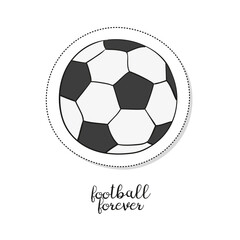 Obraz premium Cartoon sticker with soccer ball on white background.