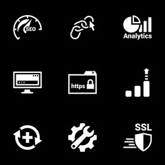 Icons for theme SEO Optimization and Security, vector, icon, set. Black background