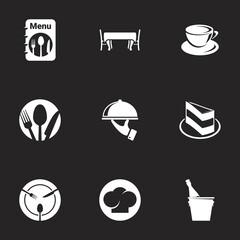 Icons for theme Cooking and kitchen. Black background
