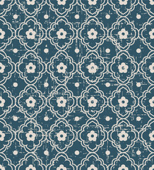 Antique Seamless retro worn out background curve check cross frame round flower