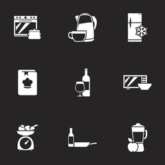 Kitchen and cooking icon set. Black background