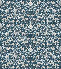 Antique Seamless retro worn out background oriental Chinese botanic spiral flower leaf chintz