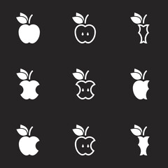 Vector apple, icon set. Black background