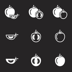 Collection of icons, tomato. Vector, set, isolated. Black background