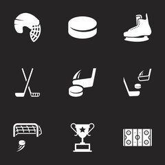 Icons for theme hockey, vector, icon, set. Black background