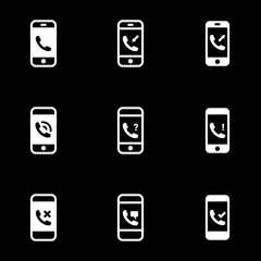 Icons for theme Phone, smartphone , vector, icon, set. Black background