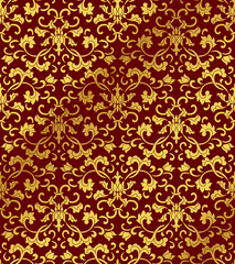 Seamless Golden Chinese Background oriental Chinese botanic spiral flower leaf chintz