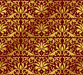 Fototapeta premium Seamless Golden Chinese Background botanic garden flower cross leaf vine