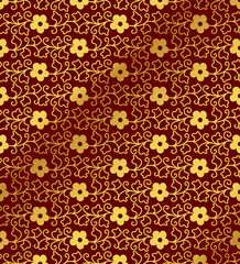 Seamless Golden Chinese Background spiral curve leaf vine flower