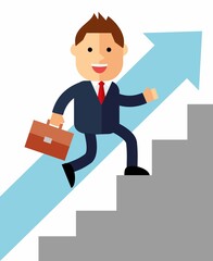 Go up concept, Career ladder, Businessman with suitcase climbing the stairs of success.  Concept for successful business, professional growth, career achievements