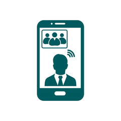 Online conference smart phone icon. Voice and video conferencing via smartphones and tablets.