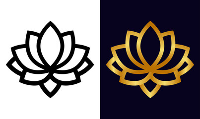 cartoon outline and gold lotus set