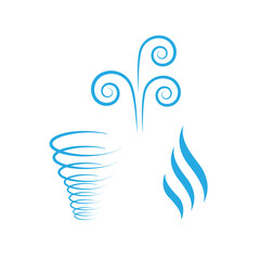 Wind icons nature, wave flowing, cool weather, climate and motion