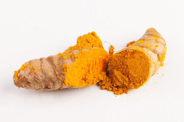 Turmeric roots isolated on white background