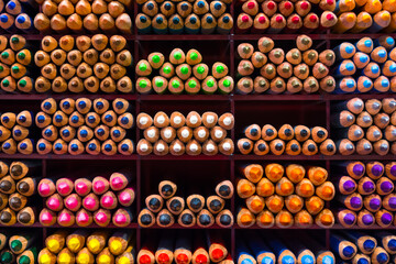 Colored Pencil Tips Colorful Spectrum Shelf Background Stacks Groups Rainbow