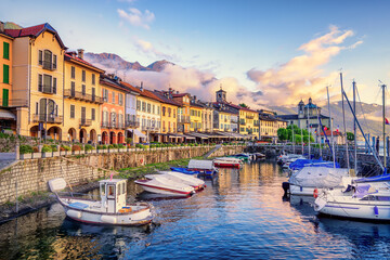 Fototapeta na wymiar Cannobio Old Town port, Lago Maggiore lake, Italy