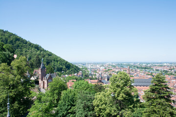 Heidelberg Hills Green Landscape Heiliggeistkirche German Destination Travel Summer Blue Sky Day