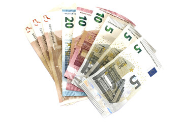 Abanico de billetes de euros, ordenados  de mayor a menor