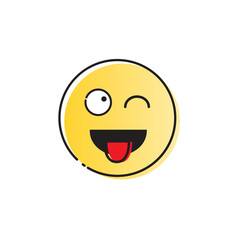 Yellow Smiling Cartoon Face Positive People Emotion Show Tongue Icon Vector Illustration