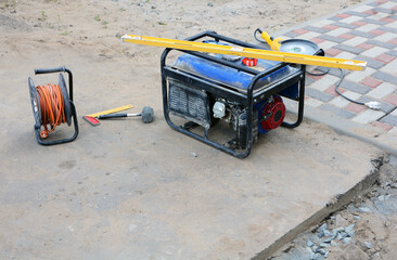 Electric diesel generator. Diesel generator for emergency electric power. Repair roads and sidewalks