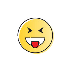 Yellow Smiling Cartoon Face Positive People Emotion Show Tongue Icon Vector Illustration