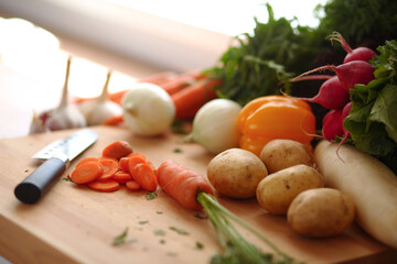 Vegetables on the desk in a kitchen