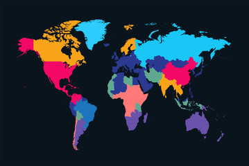 infographic world map neon color