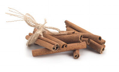 Cinnamon sticks on white background