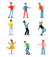 Fototapeta premium Young men and women having fun and smiling set. Happy people vector illustrations