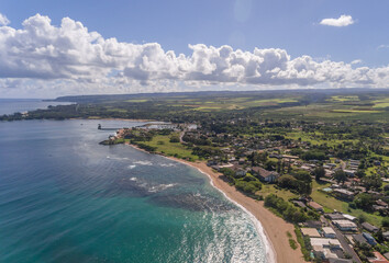 Fototapeta premium Aerial view of Haleiwa Beach on the north shore of Oahu Hawaii