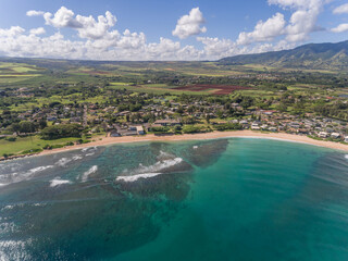 Obraz na płótnie Canvas Aerial view of Haleiwa Beach on the north shore of Oahu Hawaii