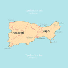 Map of the island of Capri, Italy, Campania. - 157095554