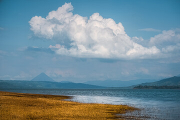 North end of the lake Arenal with volcano of Arenal on the horizon, Costa Rica
