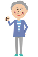 ポップな家族　祖父　片手ガッツポーズ