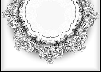 Vector  Mohochrome Floral Template with Place for Text
