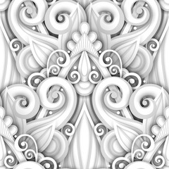 Vector White Seamless Pattern with Floral Ornament