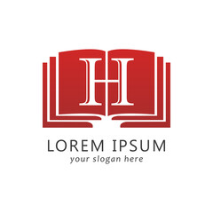 Letter H logo design template. Open Book vector illustration. Library and historcal