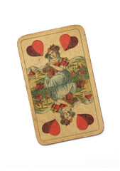 Photo of old antique heart ace playing card isolated on white background