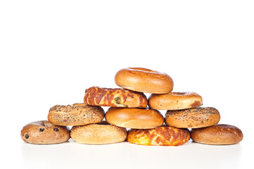 Bagels on white background