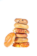 Bagels on white background