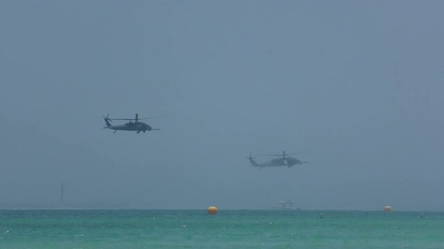 Search and rescue helicopters at sea