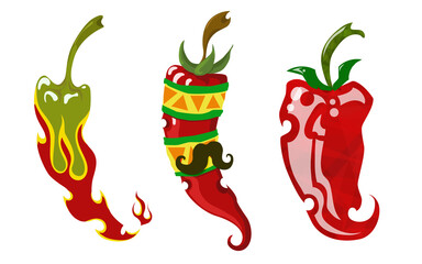 Three different chili peppers